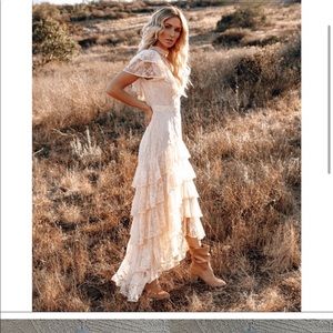 Vici Fontana Lace boho tiered, ruffle high low maxi dress - small!